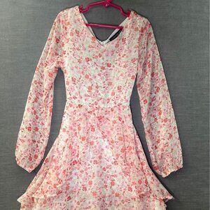 Trixxi Girl Size Small Pink Floral Dress Long‎ Sleeve
